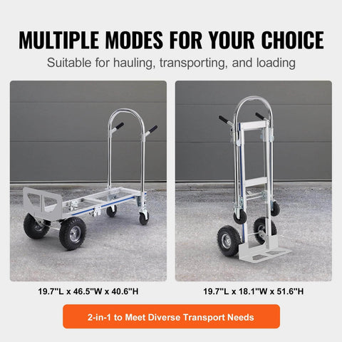 ✝️ Aluminum Truck, 2 in 1, 800 lbs Load Capacity, Heavy Duty Industrial Convertible Folding Hand Truck and Dolly showing both modes