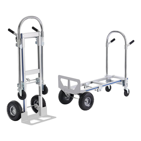 Aluminum Truck, 2 in 1, 800 lbs Load Capacity, Heavy Duty Industrial Convertible Folding Hand Truck and Dolly, platform and hand truck views.