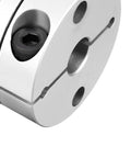 Close-up of Pro Grade Clamp Shaft Diaphragm Coupler 10mm To 14mm For Servo And Stepper Motors with aluminum hubs and screw details.