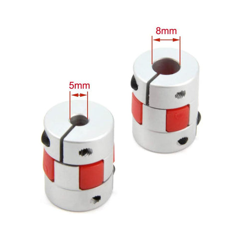 Two Pack Aluminum Plum Flexible Shaft Couplers 5mm To 8mm Bore, 20mm Diameter, 25mm Length, 5x8mm Motor Connector