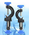 Aluminum Cross Clamps For Laboratory Supports 2 Pack Durable Metal Clips For Lab School And Home Use against a lab background.