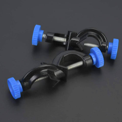 Aluminum Cross Clamps For Laboratory Supports 2 Pack Durable Metal Clips For Lab School And Home Use, top view showing screws and grips.