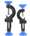 Aluminum Cross Clamps For Laboratory Supports 2 Pack Durable Metal Clips in black with blue screws, ideal for lab or home use.