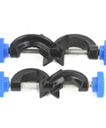 Aluminum Cross Clamps For Laboratory Supports 2 Pack Durable Metal Clips showing side view with blue adjustment screws