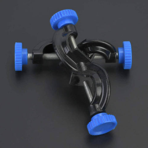 Aluminum Cross Clamps For Laboratory Supports 2 Pack Durable Metal Clips with blue knobs on black background