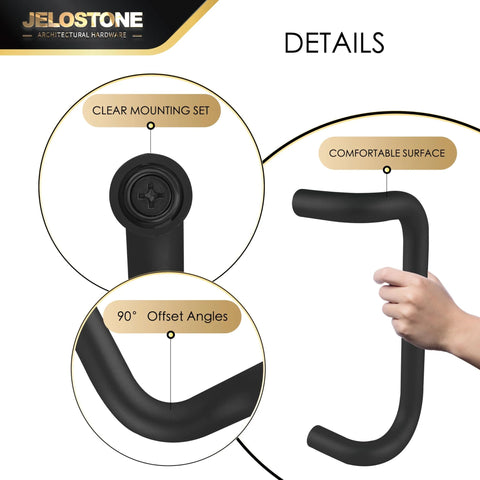 Aluminum 90 Degree Offset Door Pull Black Anodized 1 Inch 10 Inch Center with clear mounting and comfortable grip