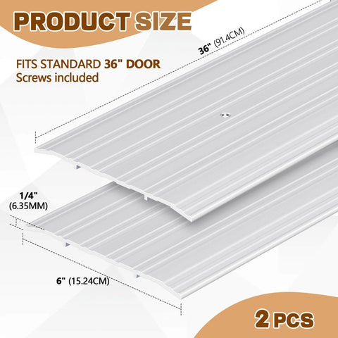 Image showing dimensions of 2 Pcs 6" X 1/4" X 36" Door Saddle Threshold for Doorway Interior Sturdy Aluminum Commercial Fluted Saddle Door Threshold