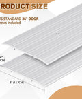 Image showing 4 Pcs Aluminum Door Saddle Thresholds For Doorways And Interior Fluted Design Heavy Duty Commercial Grade Thresholds In Silver Finish. Dimensions labeled.