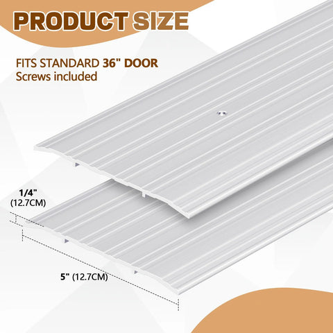 Image showing 4 Pcs Aluminum Door Saddle Thresholds For Doorways And Interior Fluted Design Heavy Duty Commercial Grade Thresholds In Silver Finish. Dimensions labeled.