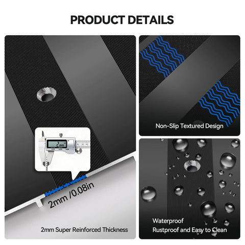 Detailed view of 2mm thick 48"L 5"W 0.25"H Extra-Sturdy Aluminum Door Threshold Strip with non-slip and waterproof features.
