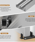 Heavy Duty Bypass Sliding Closet Door Track Hardware Set With Aluminum Pocket Rail 72 Inch Long 6 Feet For Two Door System components