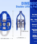 Heavy-Duty Double Block and Tackle Pulley System with dimensions and specifications displayed