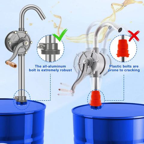55 Gallon Drum Pump For Oil, Diesel, Kerosene, And Hydraulic Fluid, Rotary All Aluminum Manual Hand Transfer Pump With 3 Stage Suction