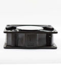 Side view of Square 4x4 Inch Aluminum Die Cast Exhaust Fan Panel Mount in Black showing compact design and durable housing for ventilation.