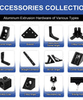 Collection of aluminum extrusion hardware including angles, brackets, connectors, supports, and hooks for 8Pack 2020 Aluminum Extrusion V-Slot 1220mm.