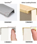 Comparison of Sunlithor and other brands' cabinet edges and pull space, featuring Finger Pull Cabinet Knob Aluminum Brushed Nickel 3.15 Inch Long Low Profile Drawer Pulls For Kitchen And Bathroom Cabinets 2.5 Inch Center To Center 0.7 Inch Height 1.5 Inch Width Easy Installation 6 Pack.