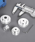 Lightweight aluminum fixed-bore pulley for 5 to 6mm belts, with 5mm bore, 30mm outer diameter, 7mm groove, includes hex wrench and caliper