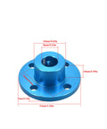 Blue 8mm Aluminum Flange Shaft Coupler with 8mm bore, 16mm outer diameter, 13mm height, and four 4mm mounting holes.