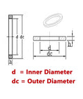 Technical diagram showing dimensions of 1.5mm Aluminum Flat Gasket Washers Set 50 Pcs Mixed Sizes 21x27 And 22x29