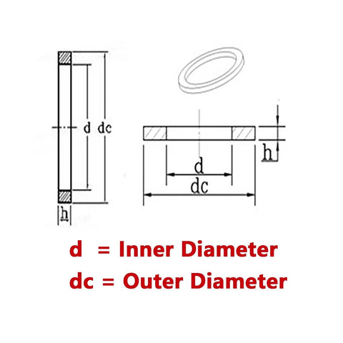 Technical diagram showing dimensions of 1.5mm Aluminum Flat Gasket Washers Set 50 Pcs Mixed Sizes 21x27 And 22x29