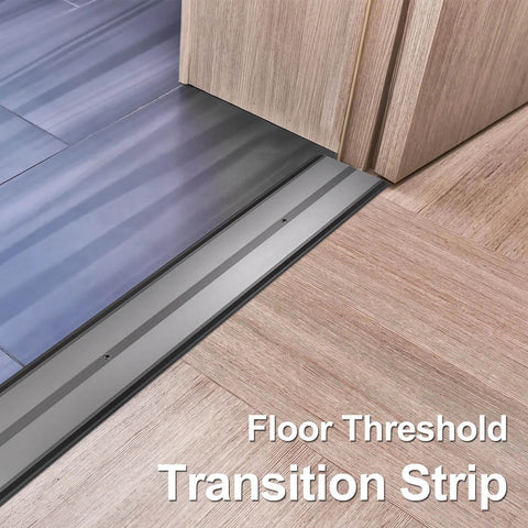 Aluminum Metal Door Threshold, Floor Transition Strip, 36'' L x 4'' W x 0.1'' H, Flat-Profile Threshold installed in doorway