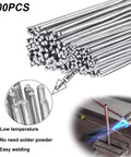 100 Pieces Flux Core Aluminum Welding Rods Set For Easy Melt Welding Sticks No Solder Powder Needed Non Toxic Flux Core Aluminum Brazing Rods Ideal For Repairs And DIY Projects In Home Or Shop; includes angled and close-up views.