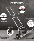 275 Ibs Capacity Folding Hand Truck Dolly with telescoping handle and rubber wheels showcasing key features.