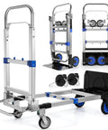 ✝️ Upgraded 3 in 1 Aluminum Folding Hand Truck, 600 lbs Convertible Dolly Cart in Blue with Rubber Wheels and Retractable Handle