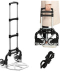 Folding aluminum hand truck cart 180 lb capacity portable travel dolly, telescoping handle, bungee cord, compact design
