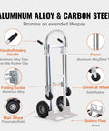 Diagram of Aluminum Truck, 2 in 1, 800 lbs Load Capacity, Heavy Duty Industrial Convertible Folding Hand Truck and Dolly parts labeled