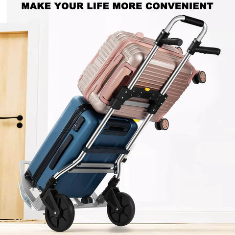 ✝️ 330 LB Capacity Folding Hand Truck Dolly Cart with suitcases, aluminum frame, telescoping handle, rubber wheels for travel
