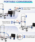 Illustration of using the ✝️ Upgraded 3 in 1 Aluminum Folding Hand Truck, 600 lbs Convertible Heavy Duty Dolly Cart, with conversion steps shown.
