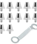 Aluminum Football Boot Studs Set 12 Pcs For Enhanced Traction 11mm 13mm 15mm with wrench, showing threaded design