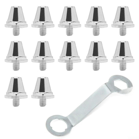 Aluminum Football Boot Studs Set 12 Pcs For Enhanced Traction 11mm 13mm 15mm with wrench, showing threaded design
