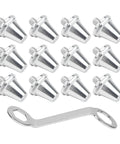 Aluminum Football Boot Studs Set 12 Pcs For Enhanced Traction 11mm 13mm 15mm with wrench, showing threaded design and alloy material.