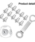 Aluminum Football Boot Studs Set 12 Pcs For Enhanced Traction 11mm 13mm 15mm with included wrench and close-up view of a stud