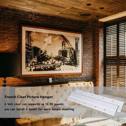 Heavy Duty Aluminum Z Hanger Wall Mount Kit for Picture Frames and Artwork with Hidden Bracket Clips, installed on wall.