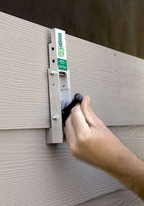 Aluminum Gecko Gauge for fiber cement siding offers precise height and spacing with a hands-free mounting tool during installation.