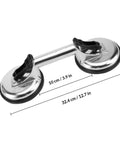 Heavy Duty Aluminum Glass Lifter With Dual Suction Cups, Vacuum Glass Mover Tool for Window Tile Mirror Handling, dimensions shown