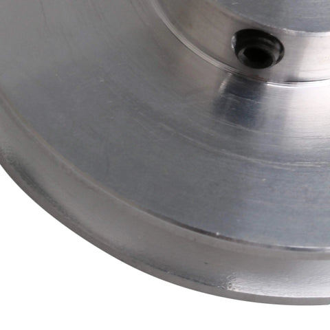 Close-up of durable aluminum single groove pulley designed for compact drilling and milling setups, 58mm diameter, 8mm bore.