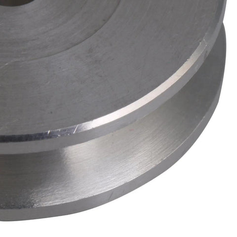 Close-up of an aluminum single groove pulley with 31mm diameter and 5mm bore for 3–5mm PU round belts, ideal for small DIY machines.