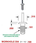 Diagram of Five Thirty Second Inch Aluminum Grove Rivets For Metal To Wood Bond Heavy Duty Rivets That Expand In Wood Holes