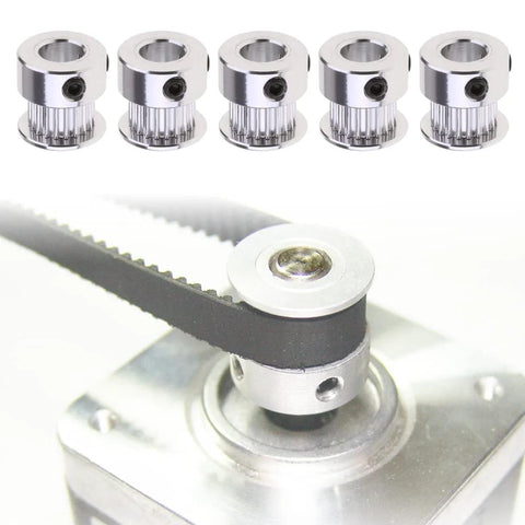 Image of GT2 Timing Belt Pulley 20 Teeth 8mm Bore Aluminum Synchronous Wheel with belt installed, set of 5.