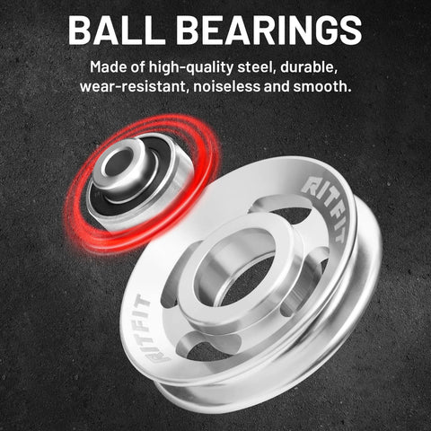 Pro Grade Aluminum Heavy Duty Pulley Wheel with ball bearings for gym equipment, RitFit 90mm bearing pulley set.