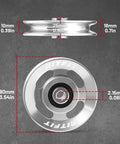 Pro Grade Aluminum Heavy Duty Pulley Wheel For Gym Equipment RitFit 90mm Bearing Pulley Set showing top and side view measurements