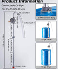 Diagram of All Aluminum Hand Crank Drum Pump For 55 Gallon Barrels, showing size and components, fits 15-55 gallon drums.