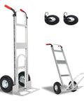 Aluminum Hand Truck Dolly Cart with 10" Pneumatic Tire,Hand Trucks Heavy Duty 600 LBS Capacity shown with elastic cords