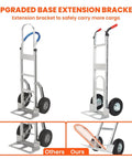 Aluminum Hand Truck Dolly Cart with 10" Pneumatic Tire,Hand Trucks Heavy Duty 600 LBS Capacity, upgraded base extension bracket