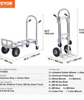 Aluminum Truck, 2 in 1, 800 lbs Load Capacity, folding hand truck with rubber wheels, platform and hand truck configuration.