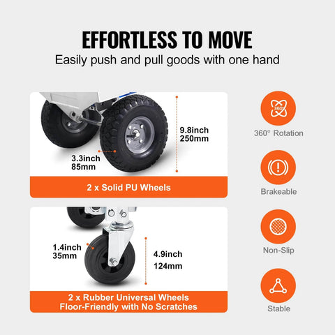 Wheels of Aluminum Truck, 2 in 1, 800 lbs Load Capacity, Heavy Duty Industrial Convertible Folding Hand Truck and Dolly